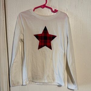Cat & Jack White Long Sleeve Shirt with Red Plaid Star